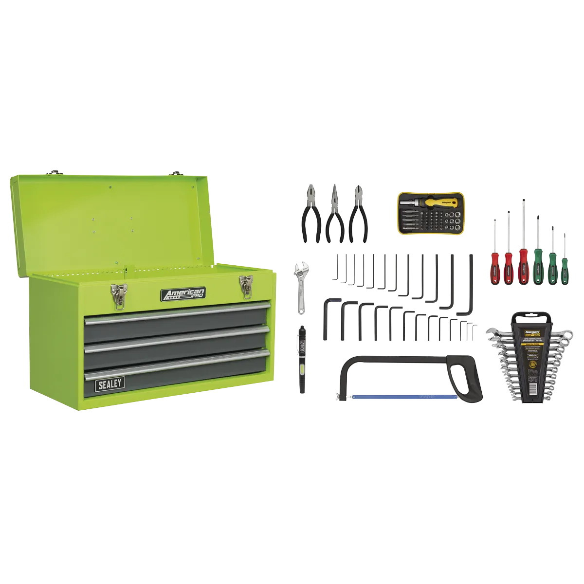 Sealey Portable Tool Chest 3 Drawer with Ball-Bearing Slides - Hi-Vis & 93pc Tool Kit