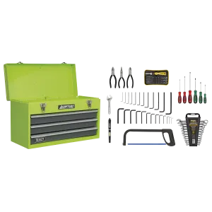 Sealey Portable Tool Chest 3 Drawer with Ball-Bearing Slides - Hi-Vis & 93pc Tool Kit