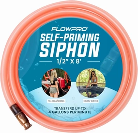 Self-Priming Shaker Gas, Fuel, Oil, Water Siphon 1/2” x 8' | Wake Boat, Pontoon, PWC, Jet Ski, Hot Tub, Cold Plunge, Trough, Livestock, Multi-Purpose | Industrial Grade Tubing Hose | 4 Gallons/Minute