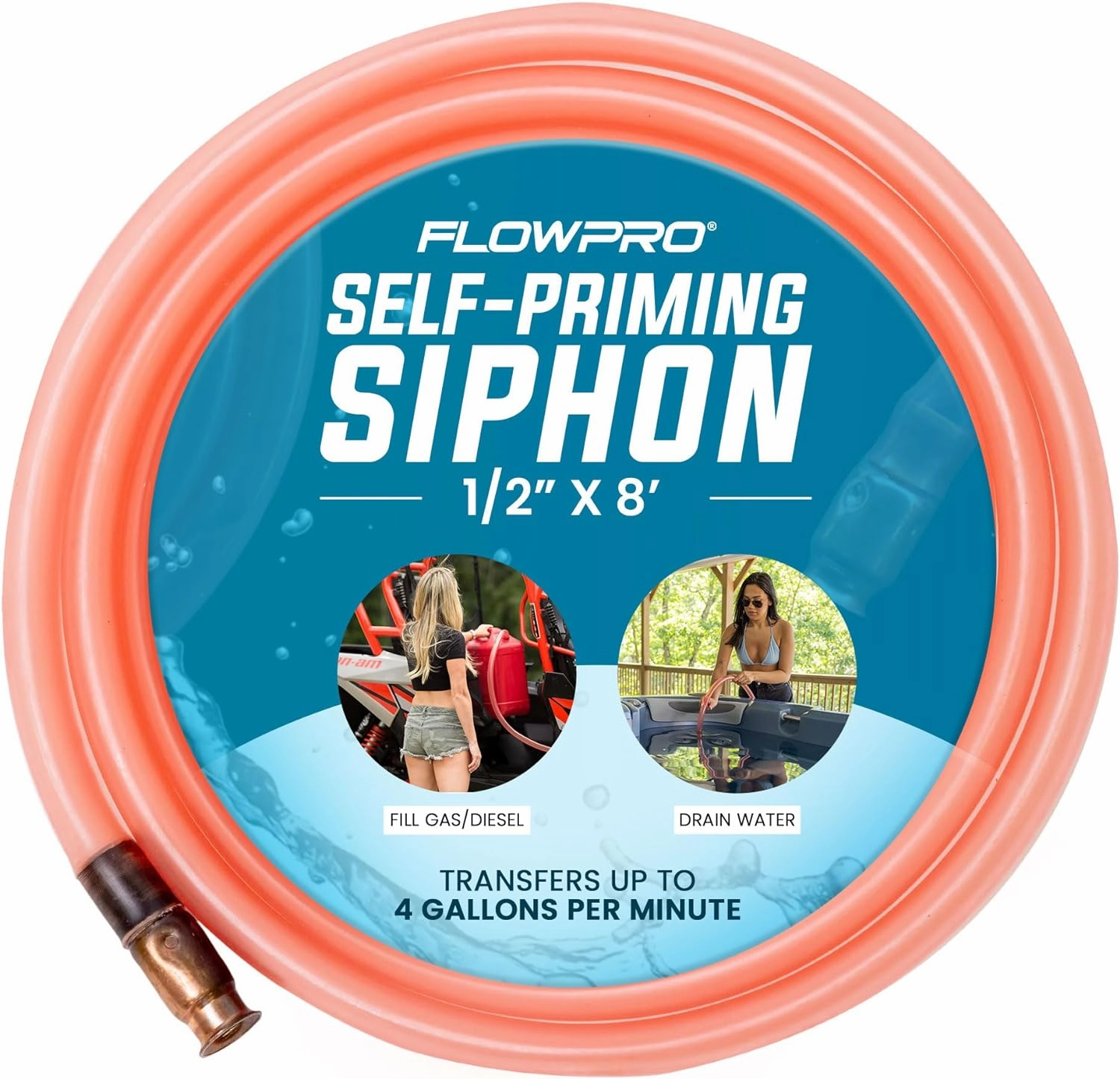 Self-Priming Shaker Gas, Fuel, Oil, Water Siphon 1/2” x 8' | Wake Boat, Pontoon, PWC, Jet Ski, Hot Tub, Cold Plunge, Trough, Livestock, Multi-Purpose | Industrial Grade Tubing Hose | 4 Gallons/Minute