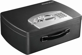 SentrySafe Portable Black Safe Box with Digital Keypad Lock, Small Steel Travel Safe with Carrying Handle for Money, Passport, 0.21 Cubic Feet, 4.4 x 13 x 10 Inches, P021E