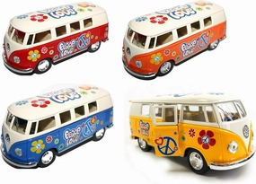 Set of 4: 5" Classic 1962 Volkswagen Van with Decal 1:32 Scale (Green/Maroon/Red/Yellow)
