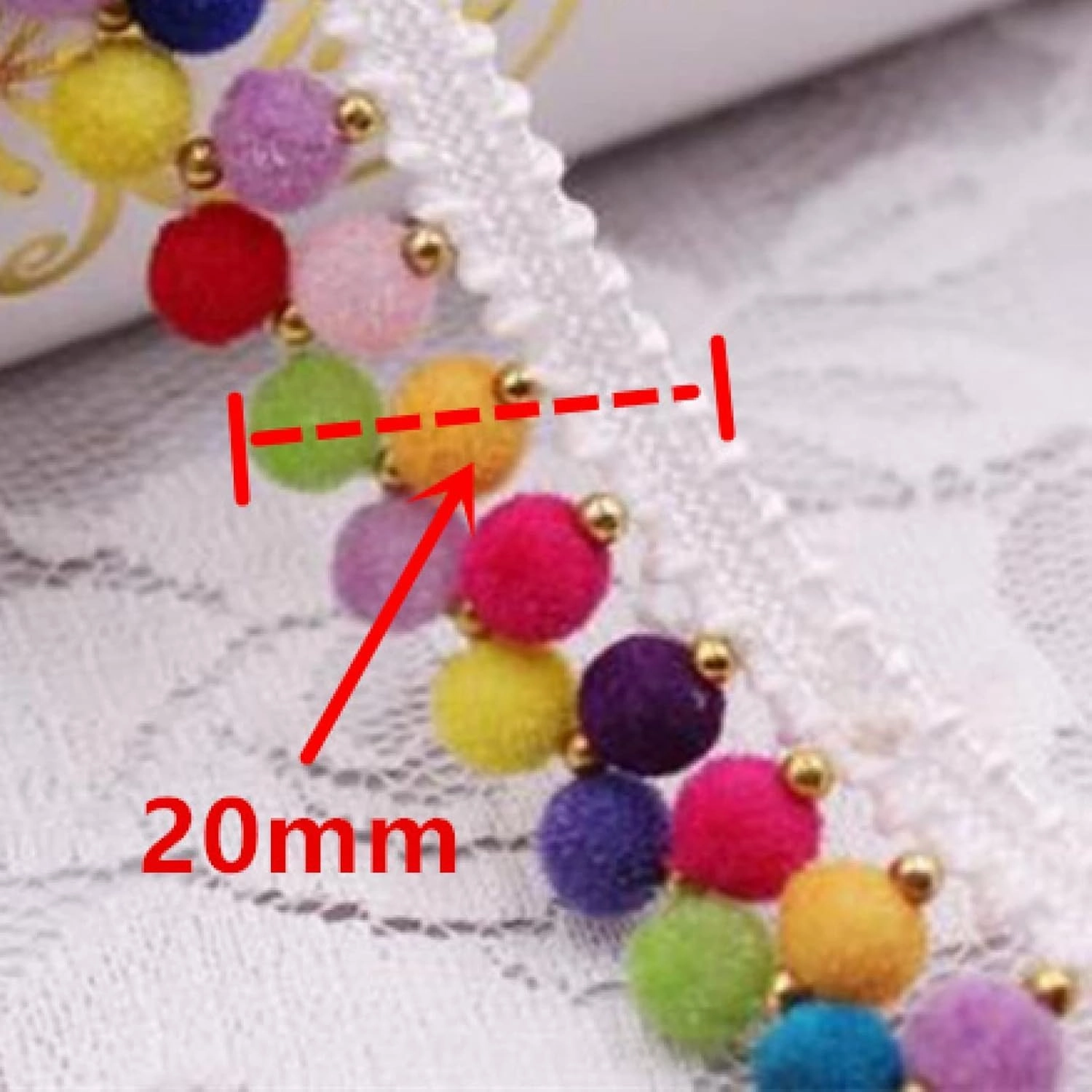 Sewing Fringe，Fringe Trim，Tassel Lace Ribbon Pompom Lace Trim Ball Silk Tassel Fringe Trim Fabric Pom Pom Sewing Garment Shoes(2 Row White SG098)