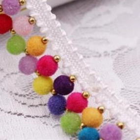 Sewing Fringe，Fringe Trim，Tassel Lace Ribbon Pompom Lace Trim Ball Silk Tassel Fringe Trim Fabric Pom Pom Sewing Garment Shoes(2 Row White SG098)