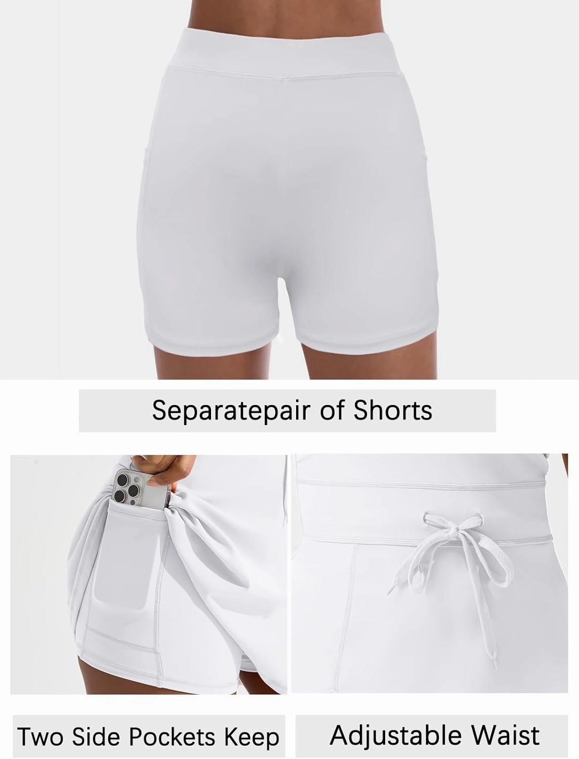 Sexyasasii Womens Tennis Dresses with Shorts Crewneck Side Slit Pockets Backless Adjustable Waistband Workout Athletic Dress