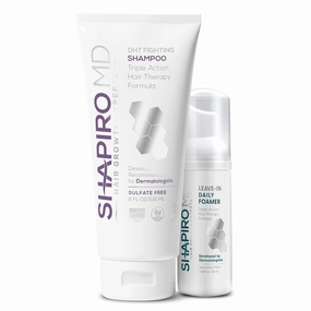 Shapiro MD Hair Growth Experts Hair Loss Shampoo and Leave-In Foam Vegan Set, DHT Fighting Vegan Formulas for Thinning Hair Developed by Dermatologists, Experience Healthier Fuller, 1 Month