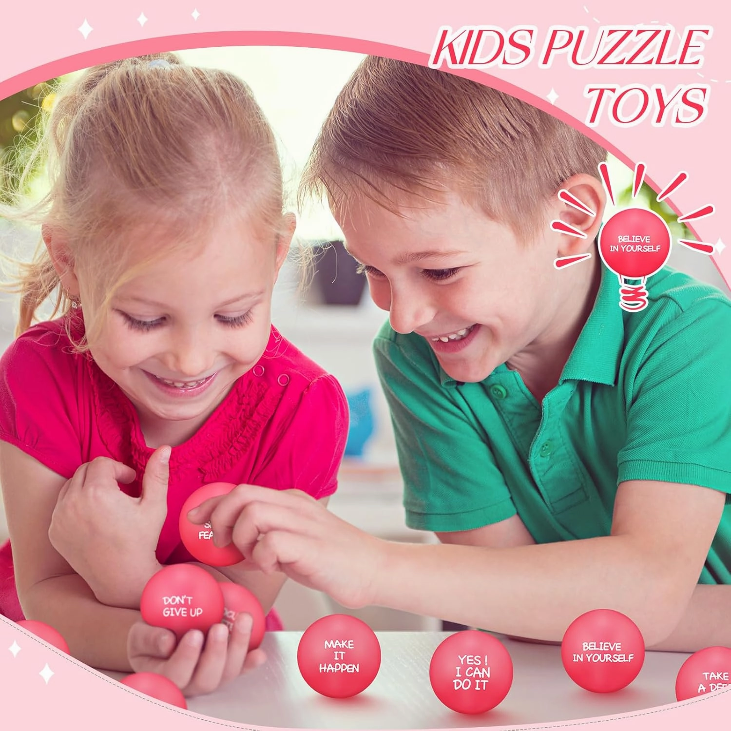 Shappy 72 Pcs Inspirational Stress Relief Balls Motivational Stress Ball Encouraging PU Bulk Stress Balls for Adults Small Therapy Fidget Relief Toys for Valentines Gifts Fidget Anxiety(Pink)