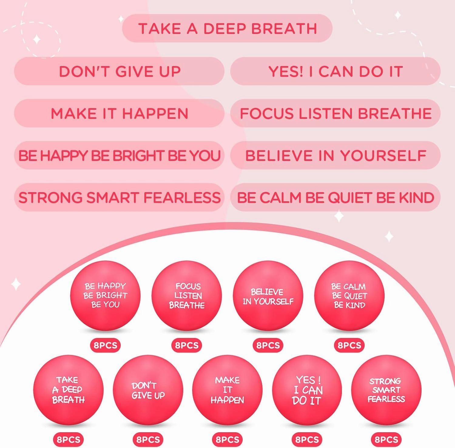 Shappy 72 Pcs Inspirational Stress Relief Balls Motivational Stress Ball Encouraging PU Bulk Stress Balls for Adults Small Therapy Fidget Relief Toys for Valentines Gifts Fidget Anxiety(Pink)