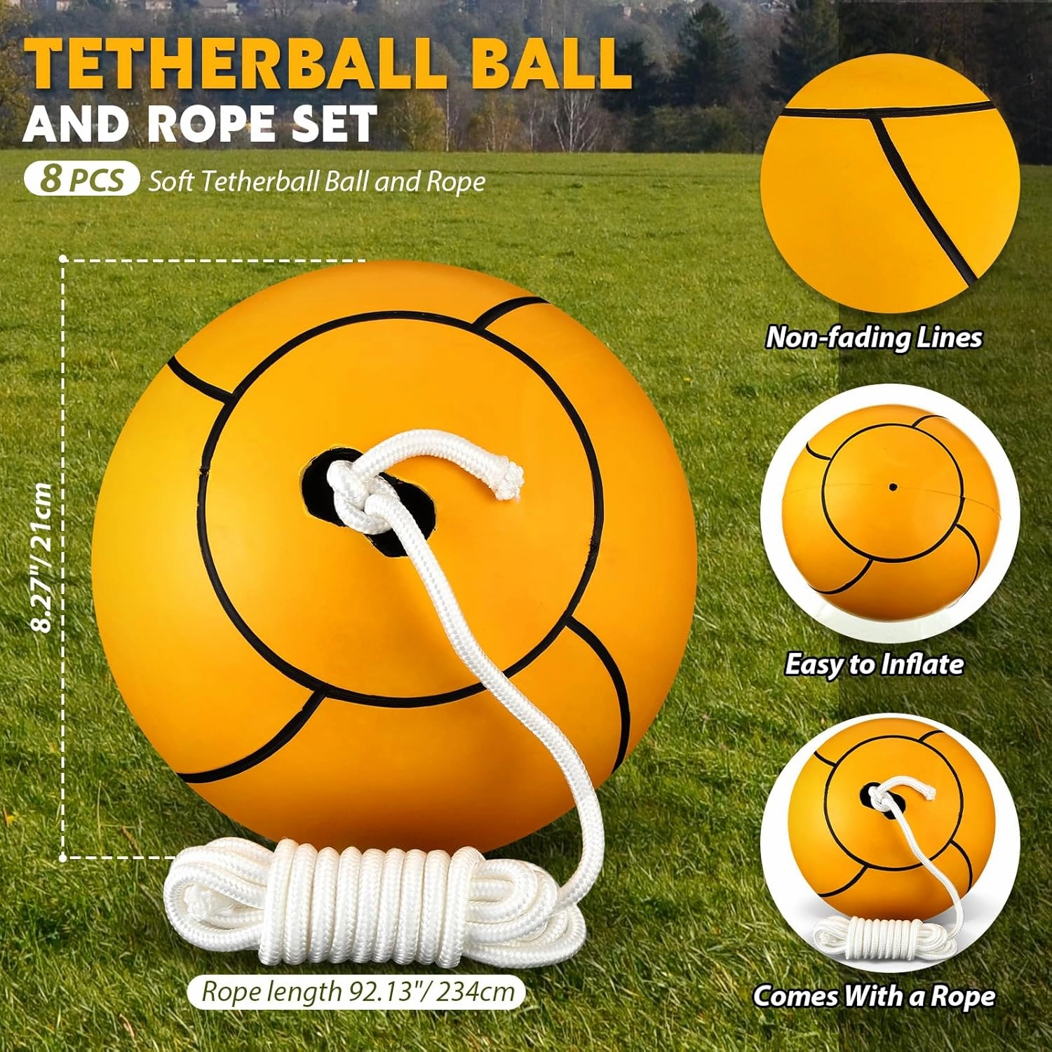 Shappy Soft Tetherball Ball and Rope Rubber Game Set Replacement Tetherball Equipment with Durable Attached Rope for Kids Adults Indoor Outdoor Backyard Yard Beach Play