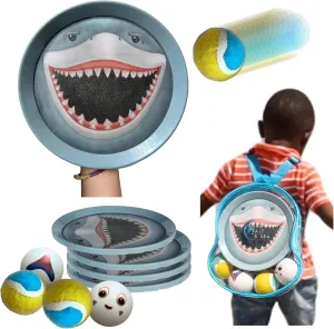 Shark Game Ball and Catch Set for Kids w/ 4 Paddles - Toddler Toss and Catch Ball Shark Games for Kids with Carrying Beach Backpack - Outdoors Sand Toy & Beach Toy Throwing Set for Active Toddlers