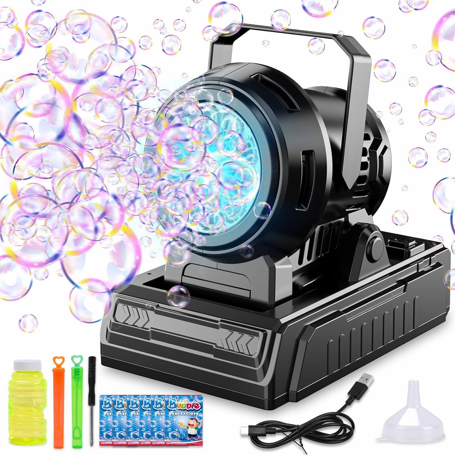 SHCKE Automatic Bubble Machine 10 Holes Bubble Blower,Plug in or Battery Operated Portable Bubble Maker,20000  Big Bubbles Per Minute Bubbles for Outdoor Wedding Birthday Easter Party