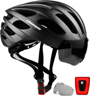 Shinmax Bike Helmet with USB Rechargeable Light & Detachable Magnetic Goggles UV Protective, Bicycle Helmet Men Women Mountain Road Adjustable Adult Cycling Helmet (WT-049)