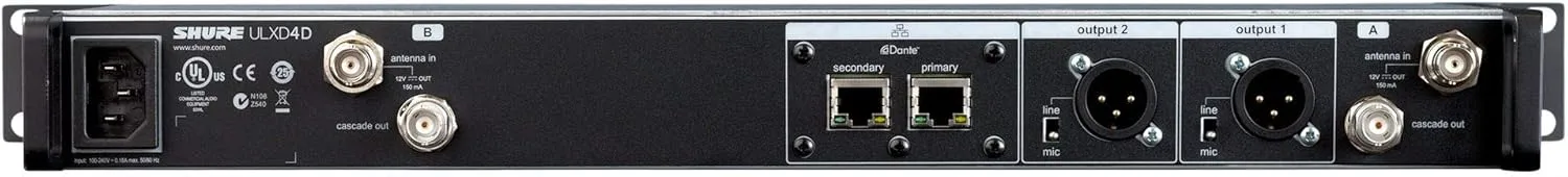 Shure ULXD4D Dual Channel Receiver - for use with ULX-D Digital Wireless Microphone Systems, Transmitters Sold Separately | H50 Band (ULXD4D=-H50)