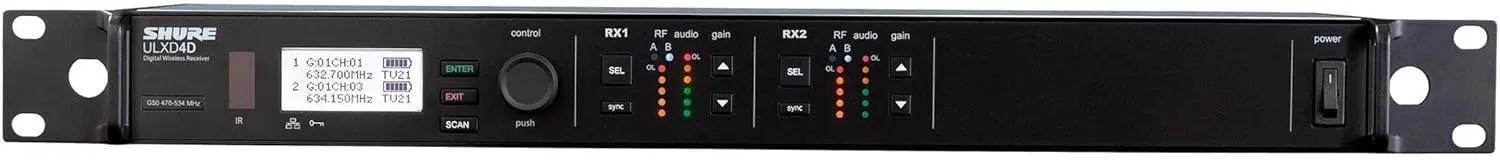 Shure ULXD4D Dual Channel Receiver - for use with ULX-D Digital Wireless Microphone Systems, Transmitters Sold Separately | H50 Band (ULXD4D=-H50)