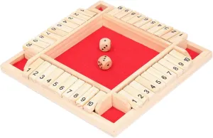 Shut The Box, 4 Sided 10 Number Classic Fun Flip Block Wooden Board Table Math Instructions for Kids Adults Family Classroom Home Pub (Numbers on red)