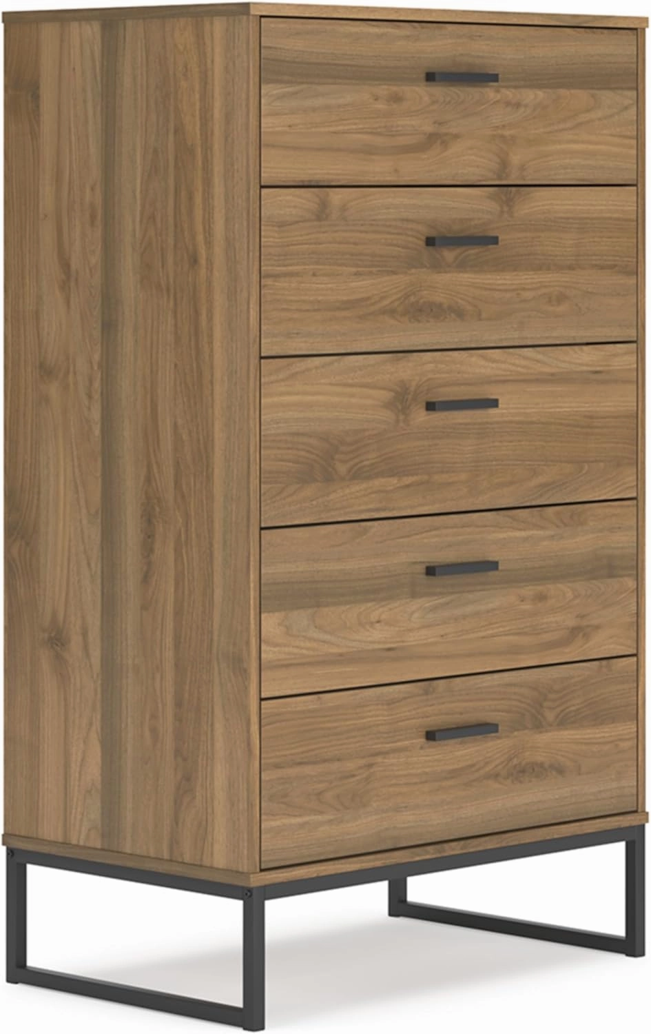 Signature Design by Ashley Deanlow Mid-Century Modern 5 Drawer Wide Chest with Safety Stop for Bedroom, Light Brown & Black
