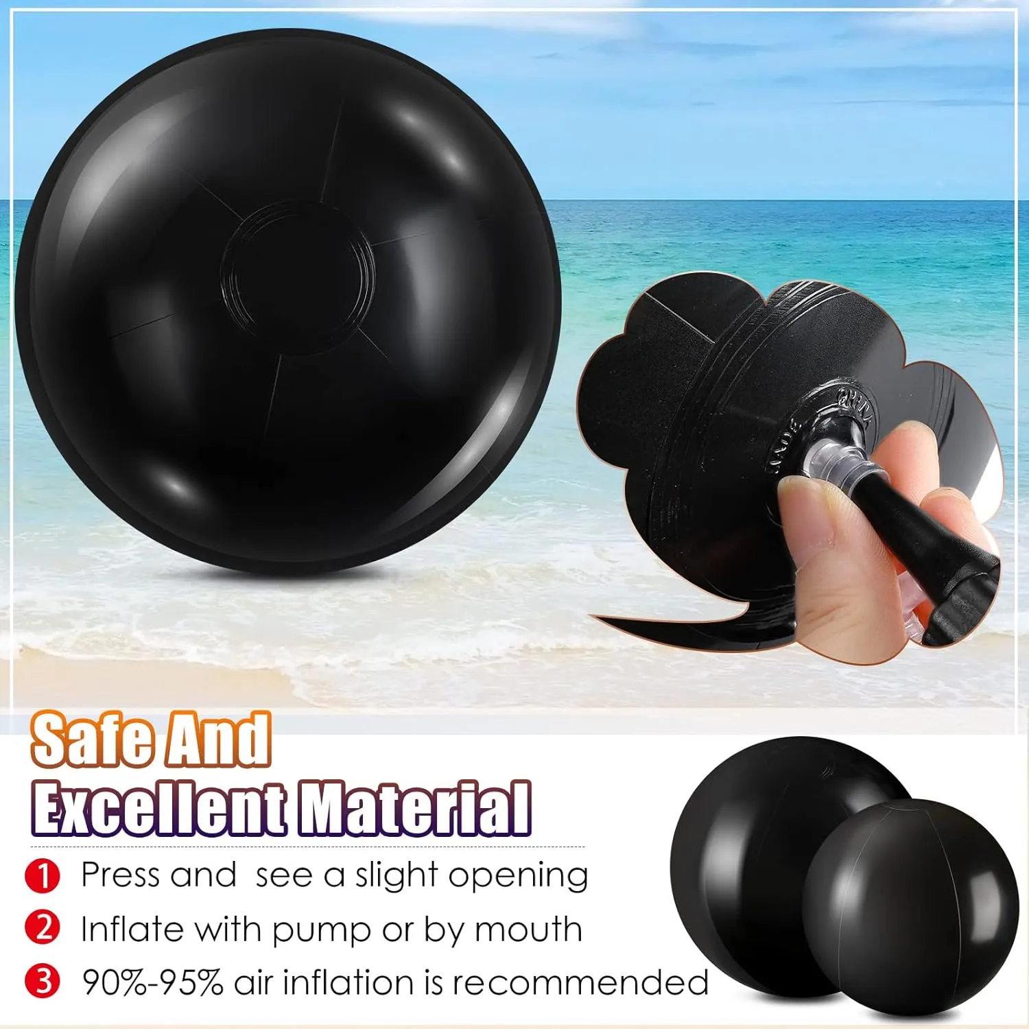 Sinmoe 12 Pieces Inflatable White Beach Ball Bulk Summer Solid Swimming Pool Floating Blow up Ball DIY Paint Craft for Boys Girls Hawaii Luau Birthday Beach Graduation Party(16 Inch, 24 Inch,Black)