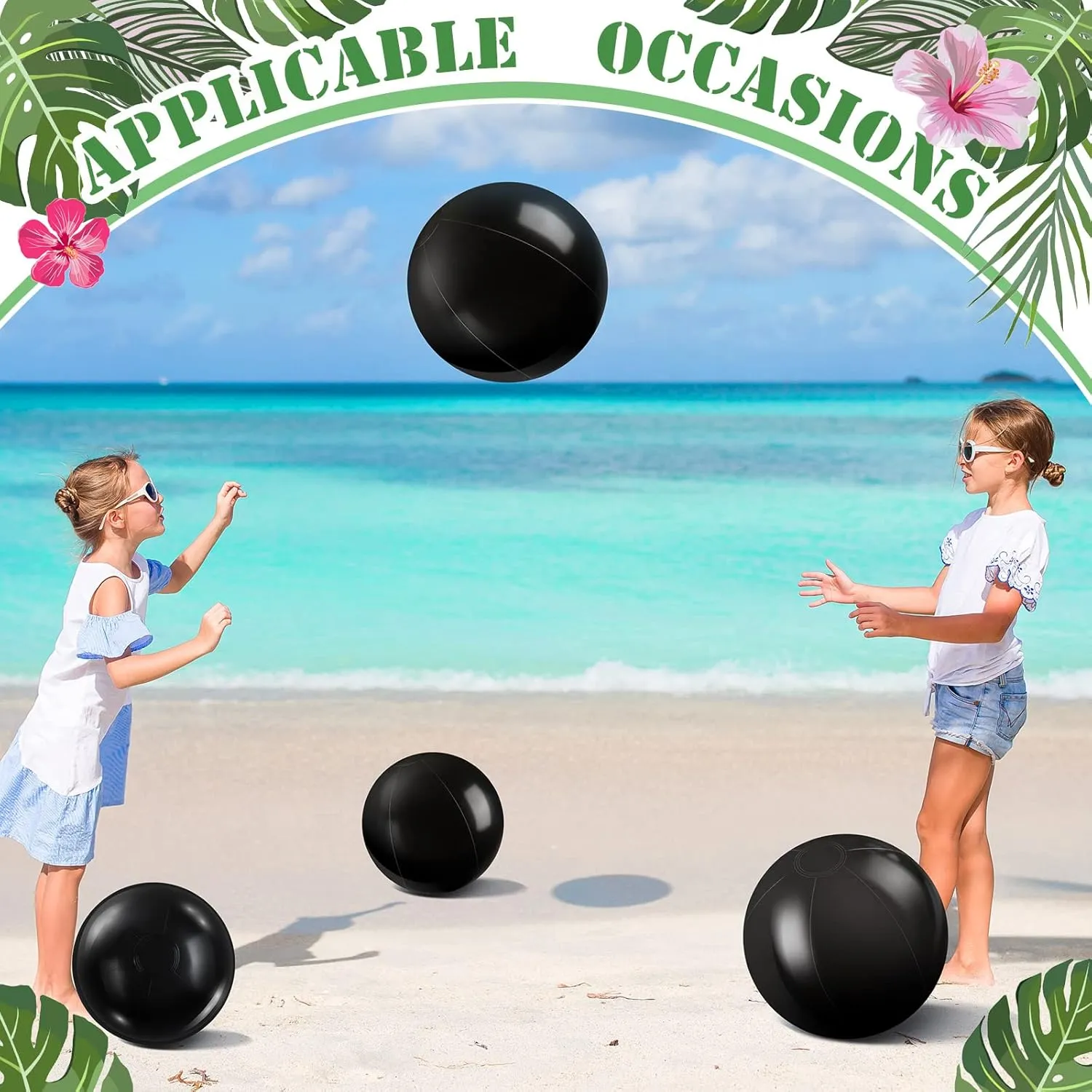 Sinmoe 12 Pieces Inflatable White Beach Ball Bulk Summer Solid Swimming Pool Floating Blow up Ball DIY Paint Craft for Boys Girls Hawaii Luau Birthday Beach Graduation Party(16 Inch, 24 Inch,Black)