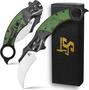 Sitivien ST164 Folding Pocket Knife,AUS-10 Steel Blade,Steel Head CNC Precision Carving G10 Handle EDC Tool Knife for Outdoor Survival Camping Hiking Fishing(Green)