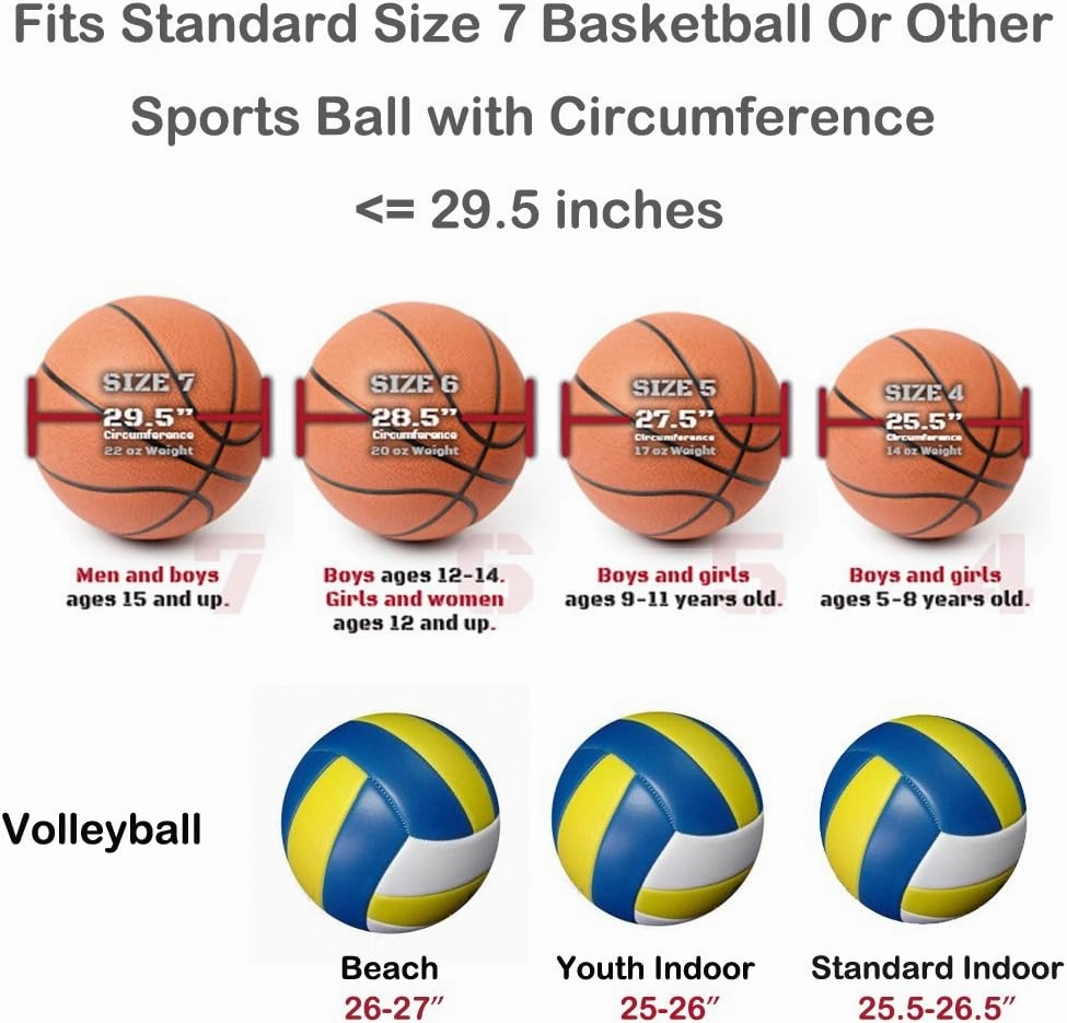 Size 7 (29.5") Basketball Bag Soccer Ball Football Volleyball Softball Sports Ball Bag Holder Carrier Adjustable Shoulder Strap 2 Side Mesh Pockets f/Water Bottle Towel Sports Shoes