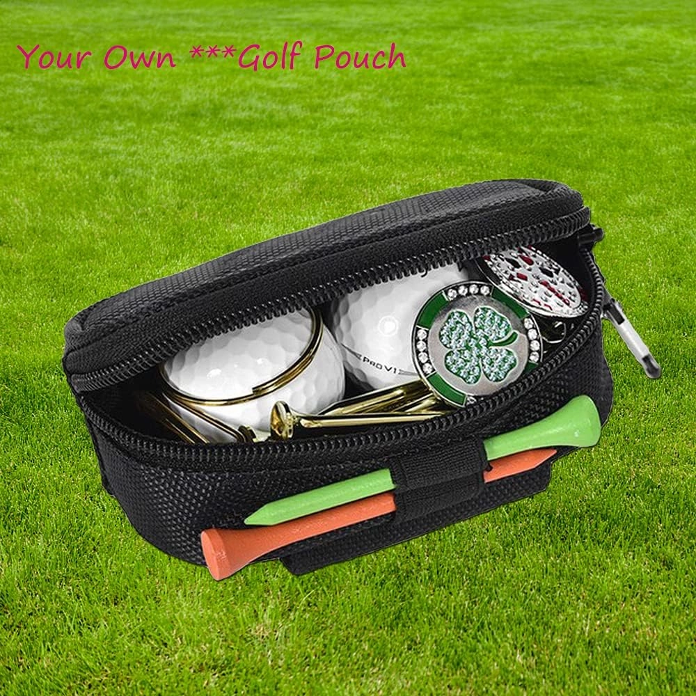 Skull Golf Ball Pouch Golf Tee Organizer Bag Golf Accessory Holder Waist Belt Polyester Key Storage Marker Component Pocket Zipper Hook Durable Sports Small Black Gift for Dad Men Women