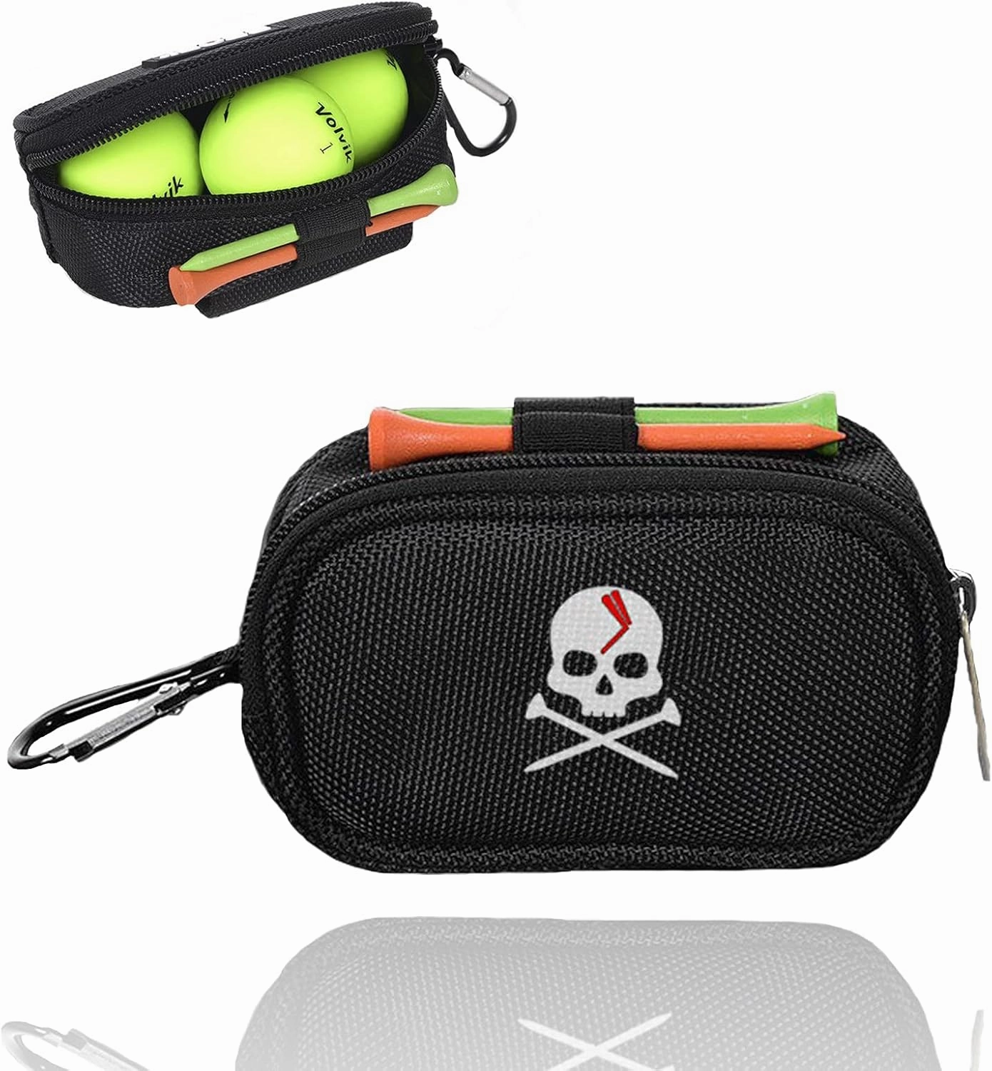 Skull Golf Ball Pouch Golf Tee Organizer Bag Golf Accessory Holder Waist Belt Polyester Key Storage Marker Component Pocket Zipper Hook Durable Sports Small Black Gift for Dad Men Women