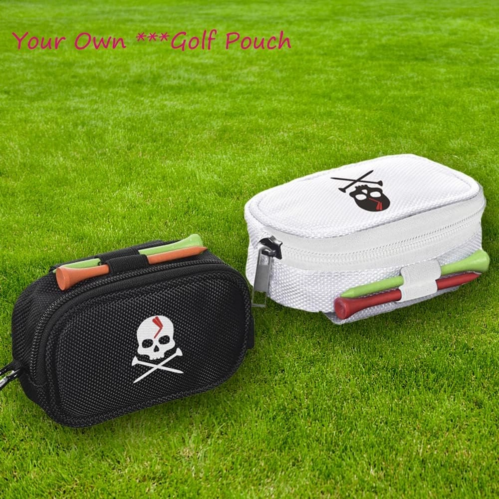 Skull Golf Ball Pouch Golf Tee Organizer Bag Golf Accessory Holder Waist Belt Polyester Key Storage Marker Component Pocket Zipper Hook Durable Sports Small Black Gift for Dad Men Women