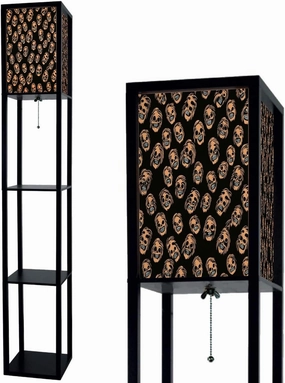 Skull Seamless Pattern Floor Lamps with Shelves, Modern Standing Lamp Narrow Corner Display Bookshelf Lamp for Living Room, Bedroom, Office Decor