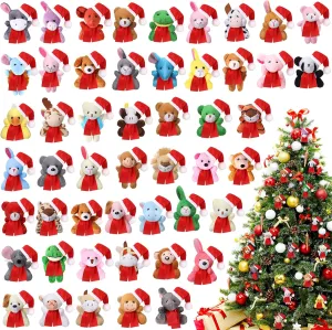 Skylety 50 Pcs Mini Stuffed Animals Bulk Cute Safari Jungle Small Plush Animals Toy Set Tiny Plush Keychain Decoration for Easter Party Favor Carnival Classroom Prizes(Santa Style,Cute Color)