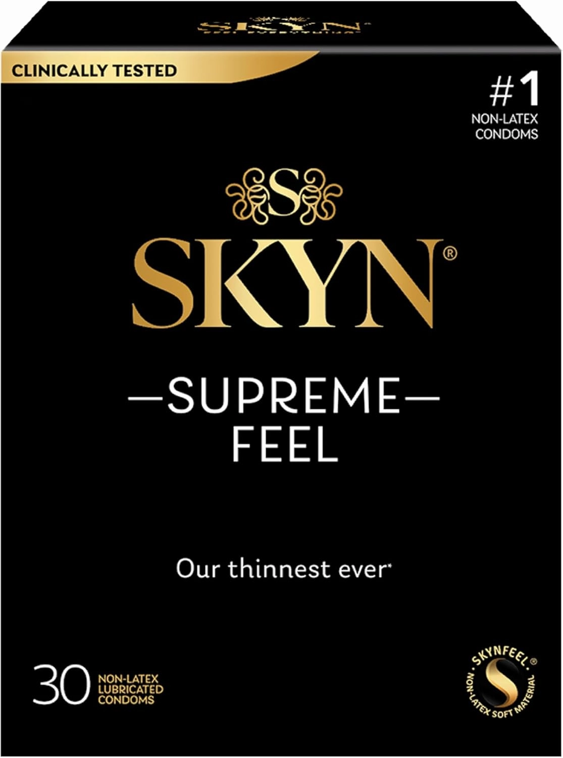 SKYN Supreme Feel Non-Latex Condoms, 30 Count, Ultra-Thin & Pre-Lubricated for a Natural, Smooth Fit