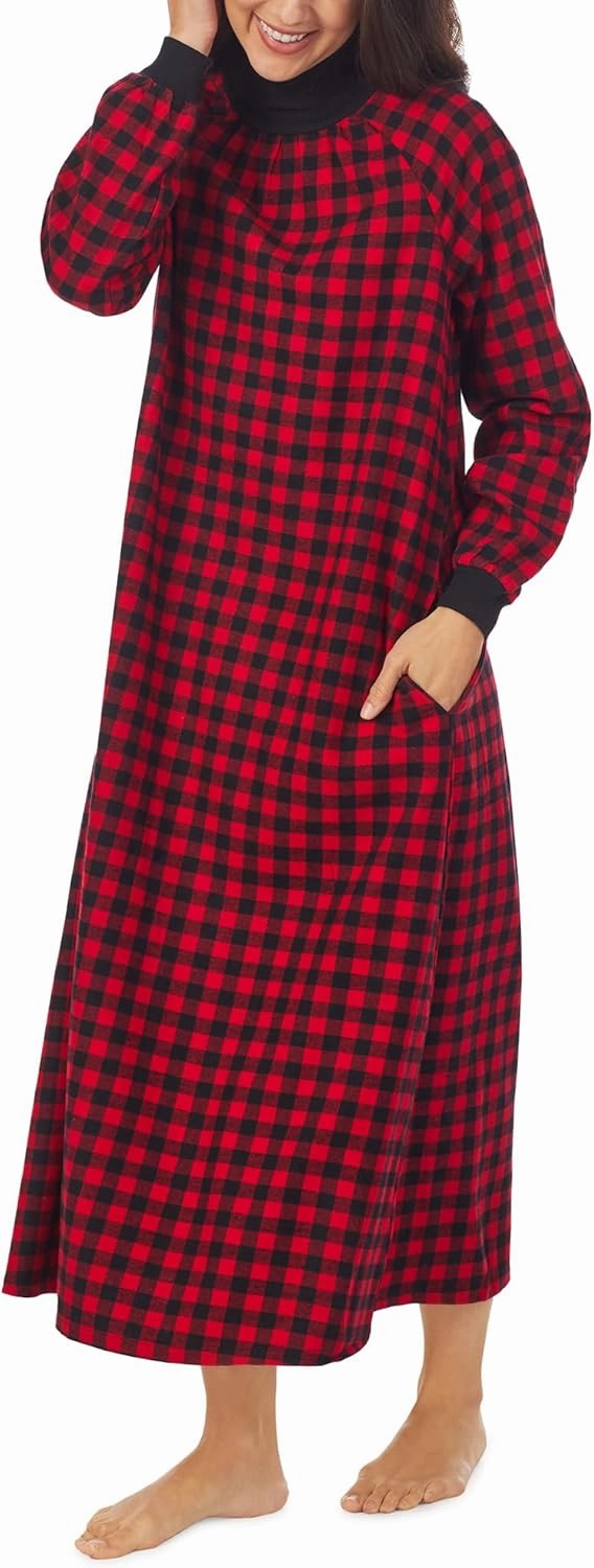 Sleepwear for Women Classic Long Sleeve Pop Over Neck Soft Flannel Pajama Nightgown