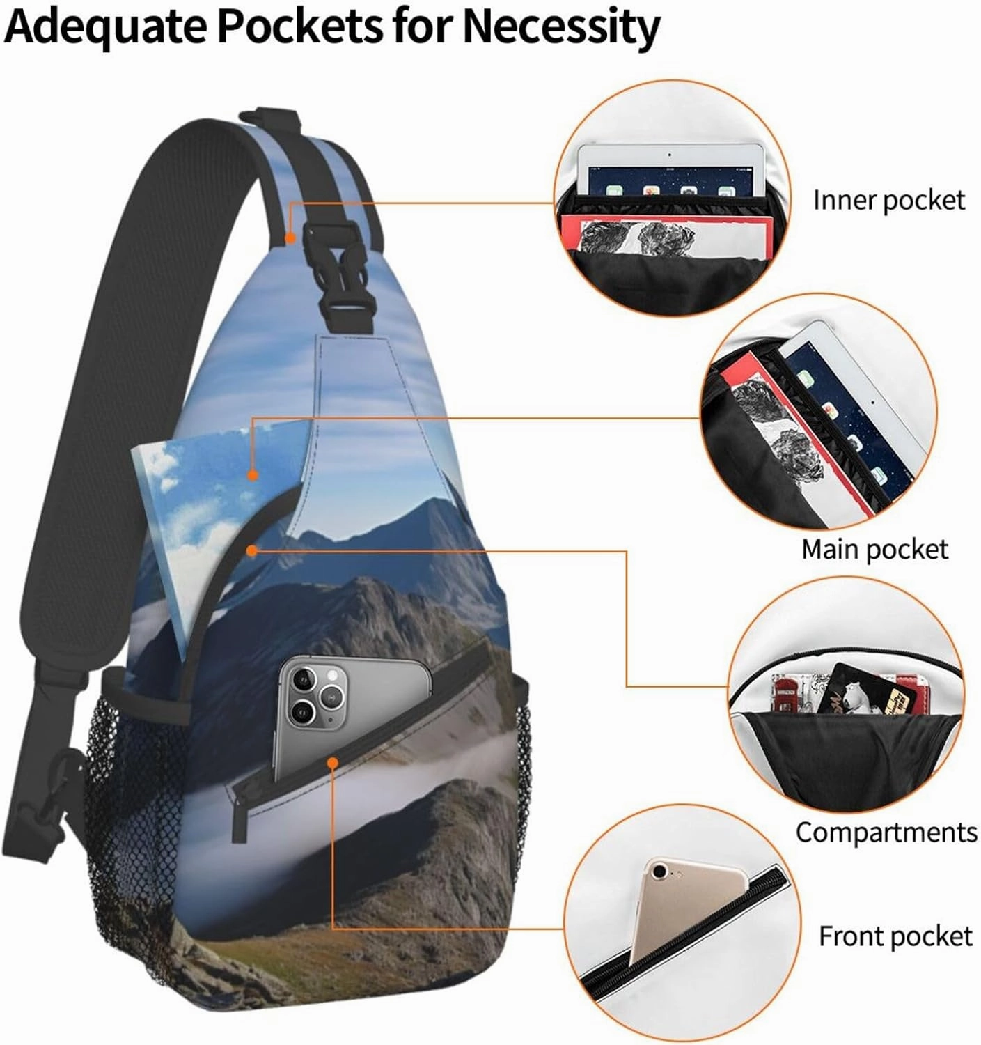 Sling Bag for Women Men Summits and ridges Cross Chest Bag Diagonally Casual Fashion Travel Hiking Daypack