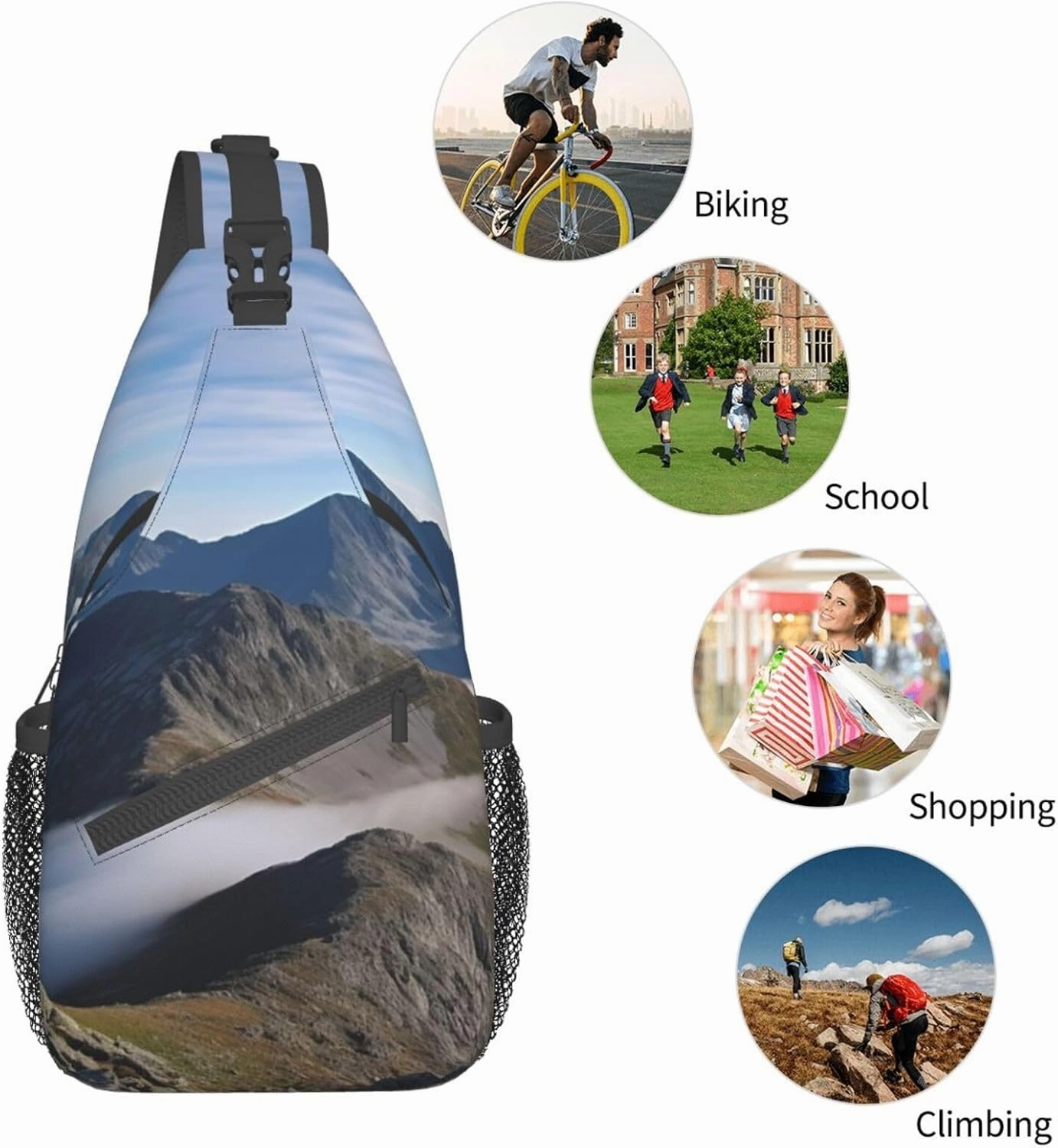 Sling Bag for Women Men Summits and ridges Cross Chest Bag Diagonally Casual Fashion Travel Hiking Daypack
