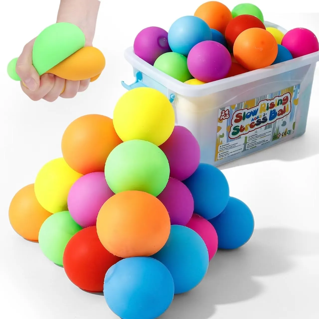 Slow Rising Stress Balls 24 Pack: Anxiety Relief Fidget Toys for Kids & Adults Autism - Hand Therapy Squeeze Sensory Balls for Students, Classroom, Office