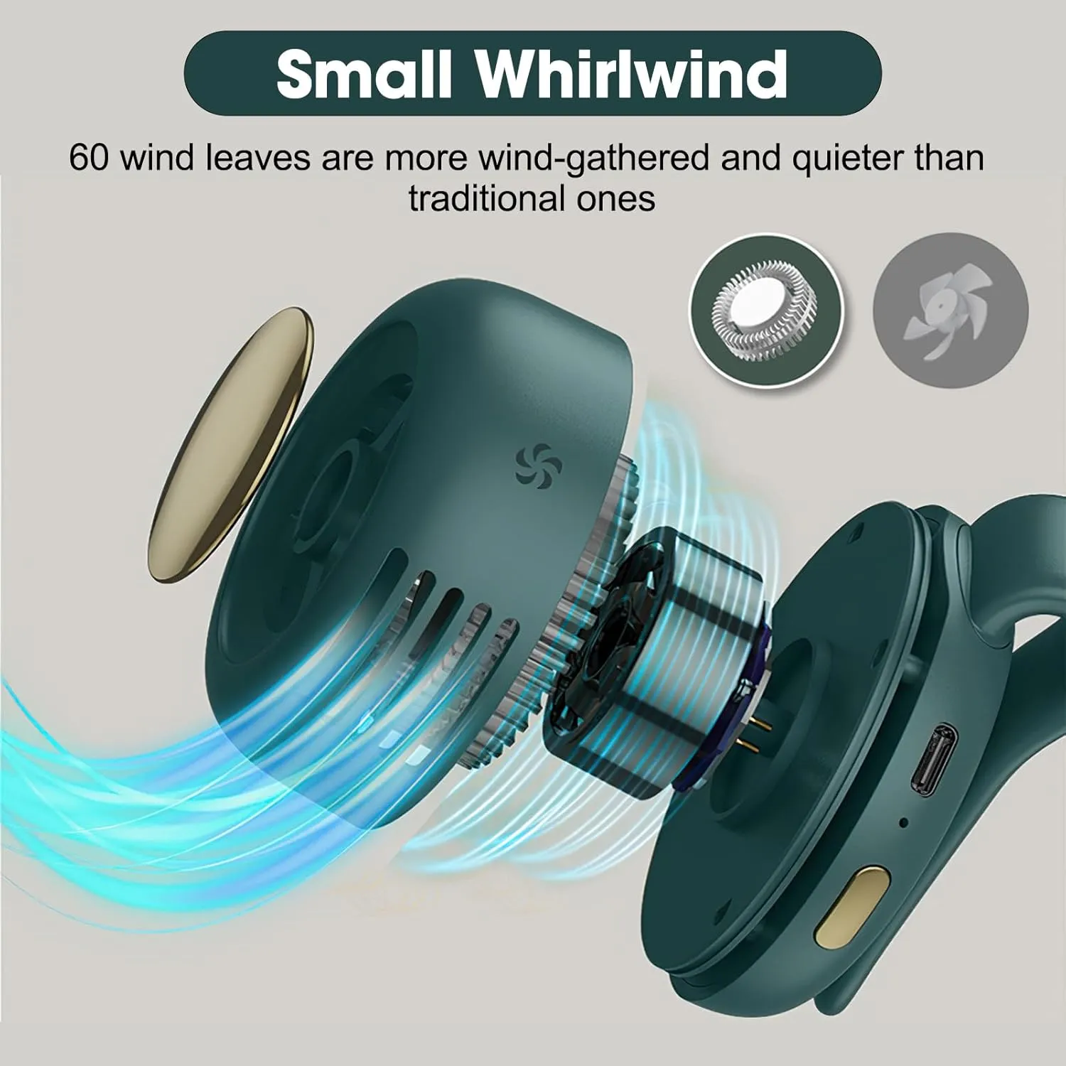 Small Clip Fan, Personal Waist Fans,Portable Silent Mini Bladeless Fan Clip On for Shirt,Hands-Free Personal Clip Fans 3 Speeds,Clips on Waist Neck Fanes for Outdoor,Camping,Travel,Office (Green)