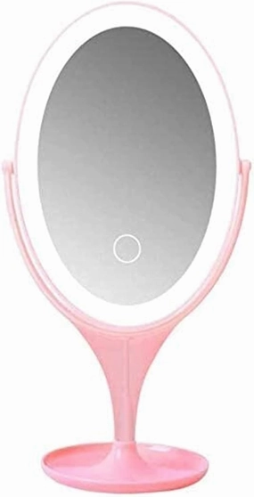 Small Mirror Makeup Vanity Mirror,Desktop LED USB Charging Portable Dressing Single-Sided Fill Light Smart Touch Dimming Oval,Bedroom Living Room Hallway Any Room Makeup Mirror (Color : Pin