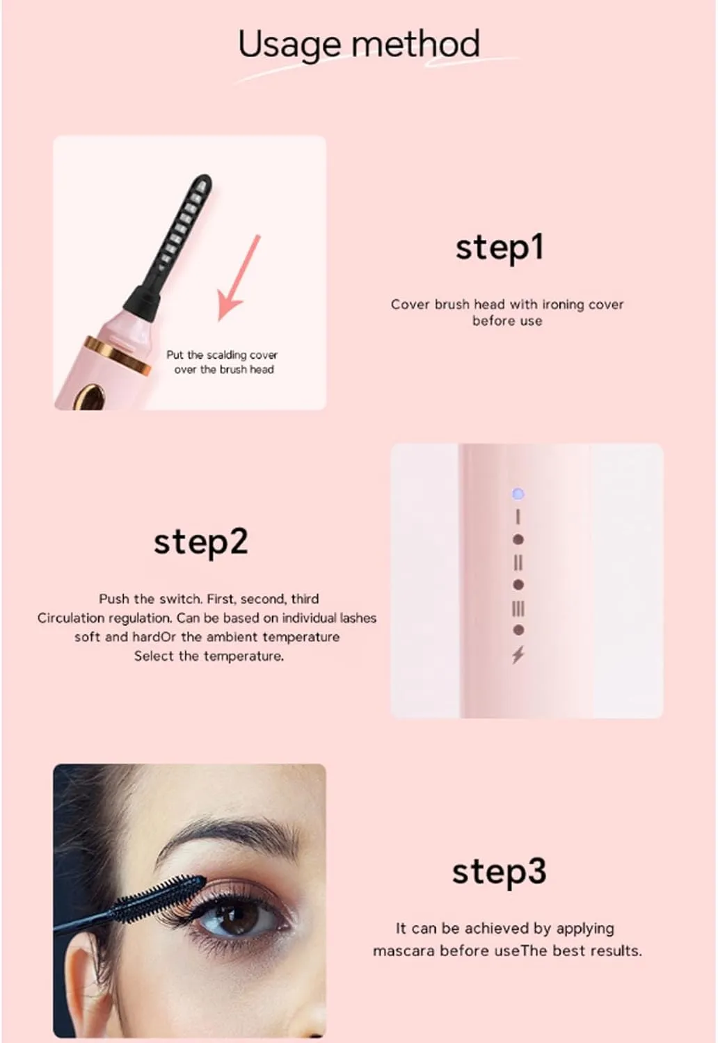 Smart Eyelash Curler, 3 Temperature Modes Rechargeable Electric Eyelash Curler for Women, Long Lasting Mini Lash Curler with Type C Charging, Fast Heat up, for Soft Thin