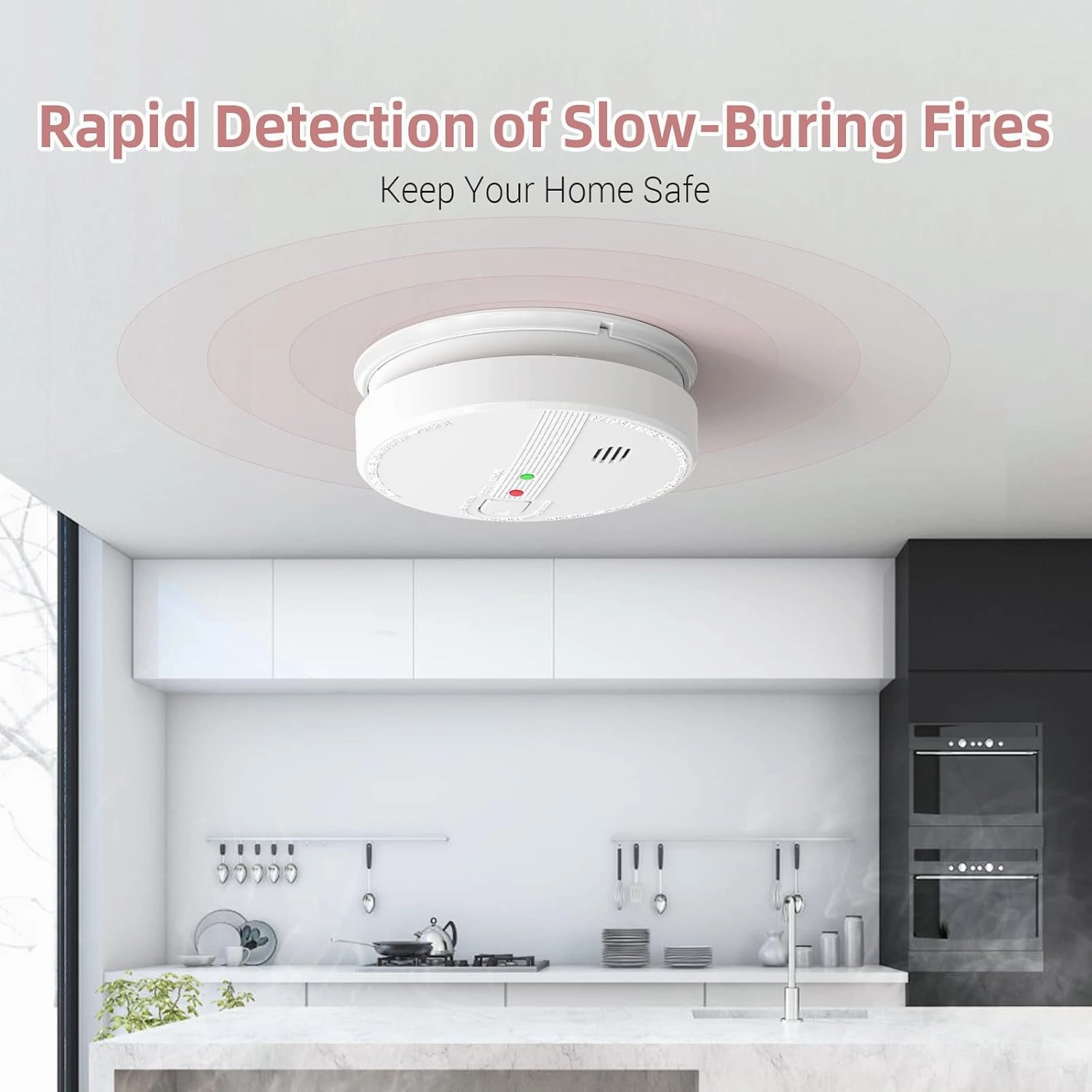 Smoke Detector, Hardwired Interconnected Smoke Detectors, Smoke Alarm with Replaceable 9V Battery, Interconnects Up to 12 Fire Alarms Smoke Detectors, Fire Alarm with Test/Silence Button 4 Packs