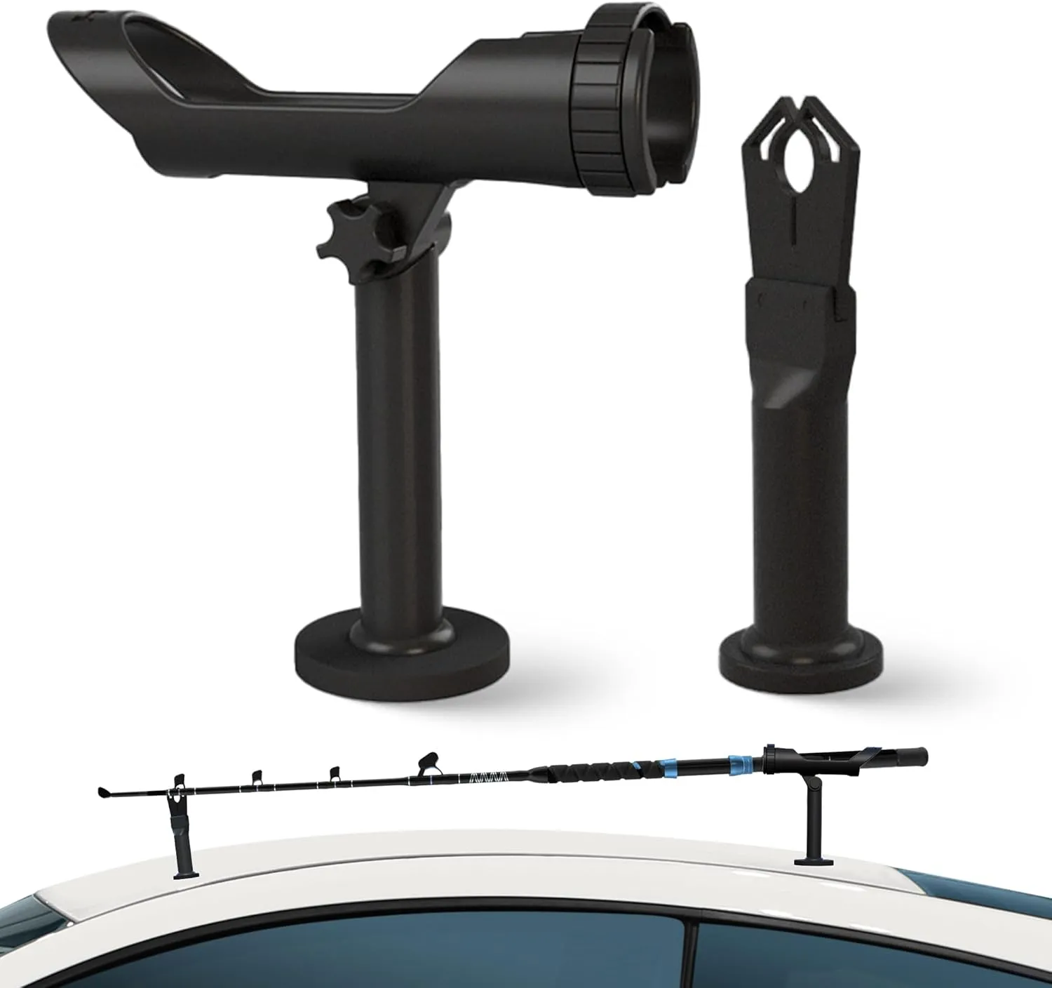 SnapMount Magnetic Fishing Rod & Pole Holder for Car, SUV, or Truck – Roof Carrier – Single Rod Safety Transport – Rubber-Coated Magnets – No Tools Needed – Weatherproof & Secure