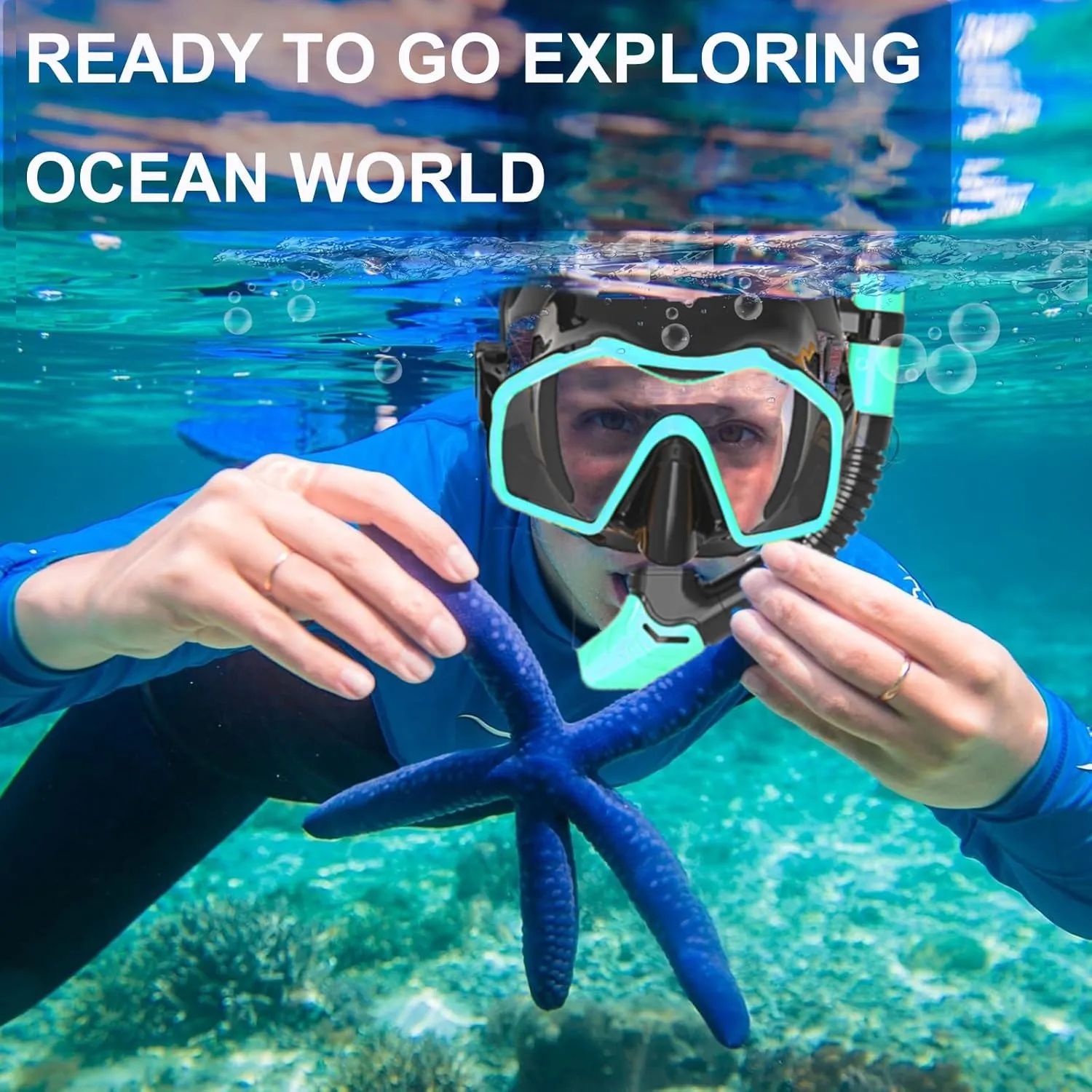 Snorkeling Gear for Adults,Mask Fins Snorkel Set,Panoramic View Diving Mask Anti-Fog,Dry Snorkel,Adjustable Swim Flippers and Travel Bag,Adults Snorkel Gear for Swimming Snorkeling Diving