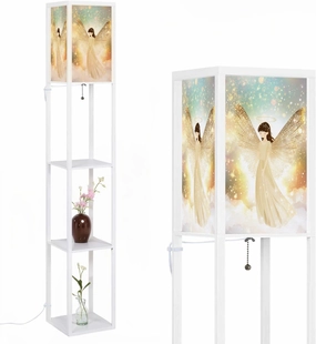 Soft Gradient Angelic Atmosphere Art Floor Lamps with Shelves, Modern Standing Lamp Narrow Corner Display Bookshelf Lamp for Living Room, Bedroom, Office Decor