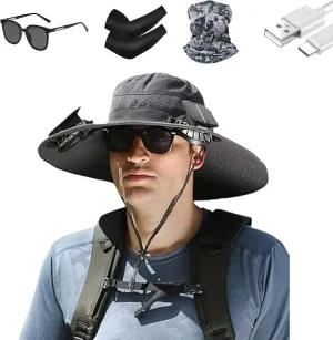 Solar Fan Sun Hat for Men & Women – Wide Brim Hat with Dual Solar Powered Fans, USB Charging