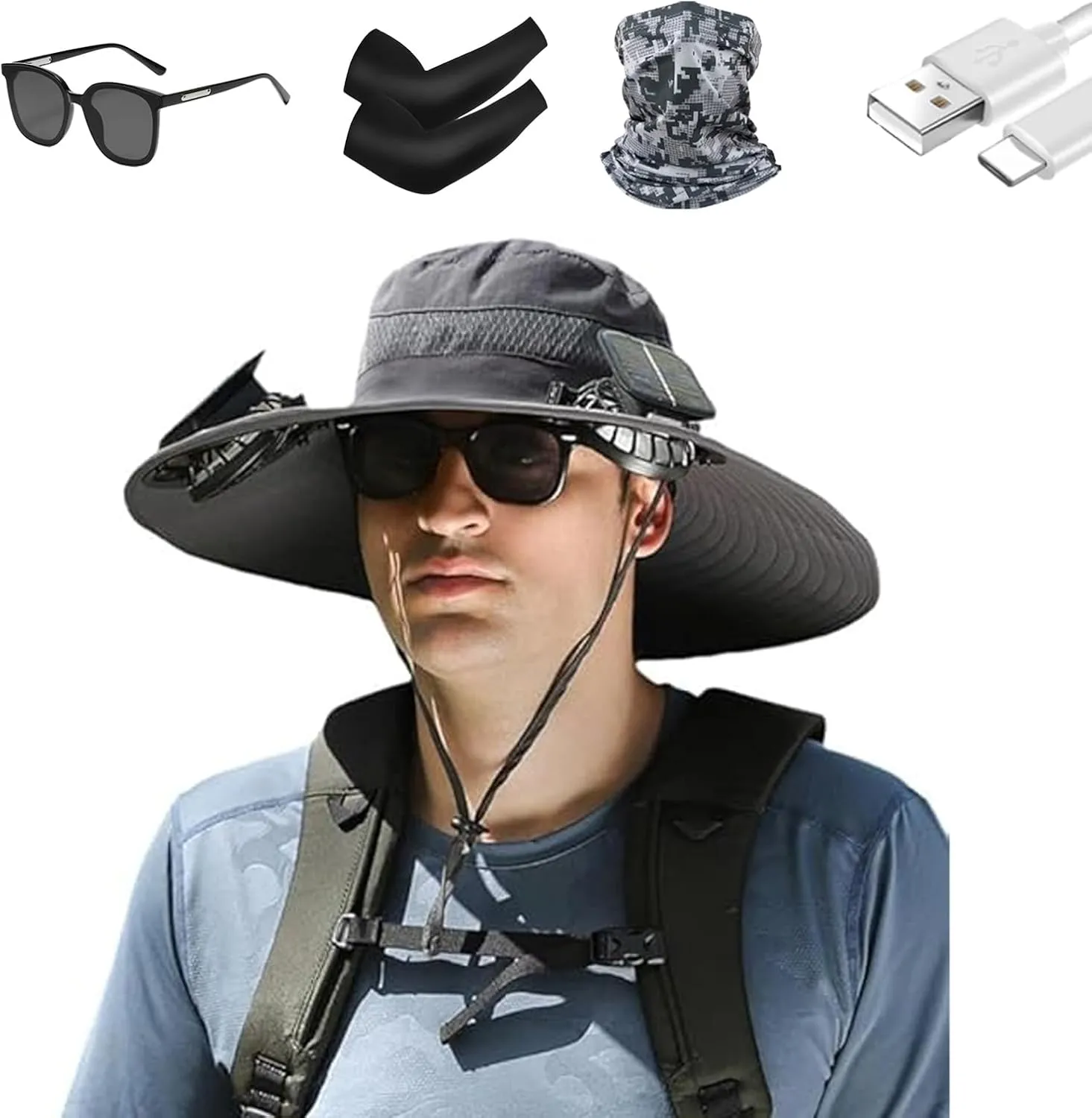 Solar Fan Sun Hat for Men & Women – Wide Brim Hat with Dual Solar Powered Fans, USB Charging