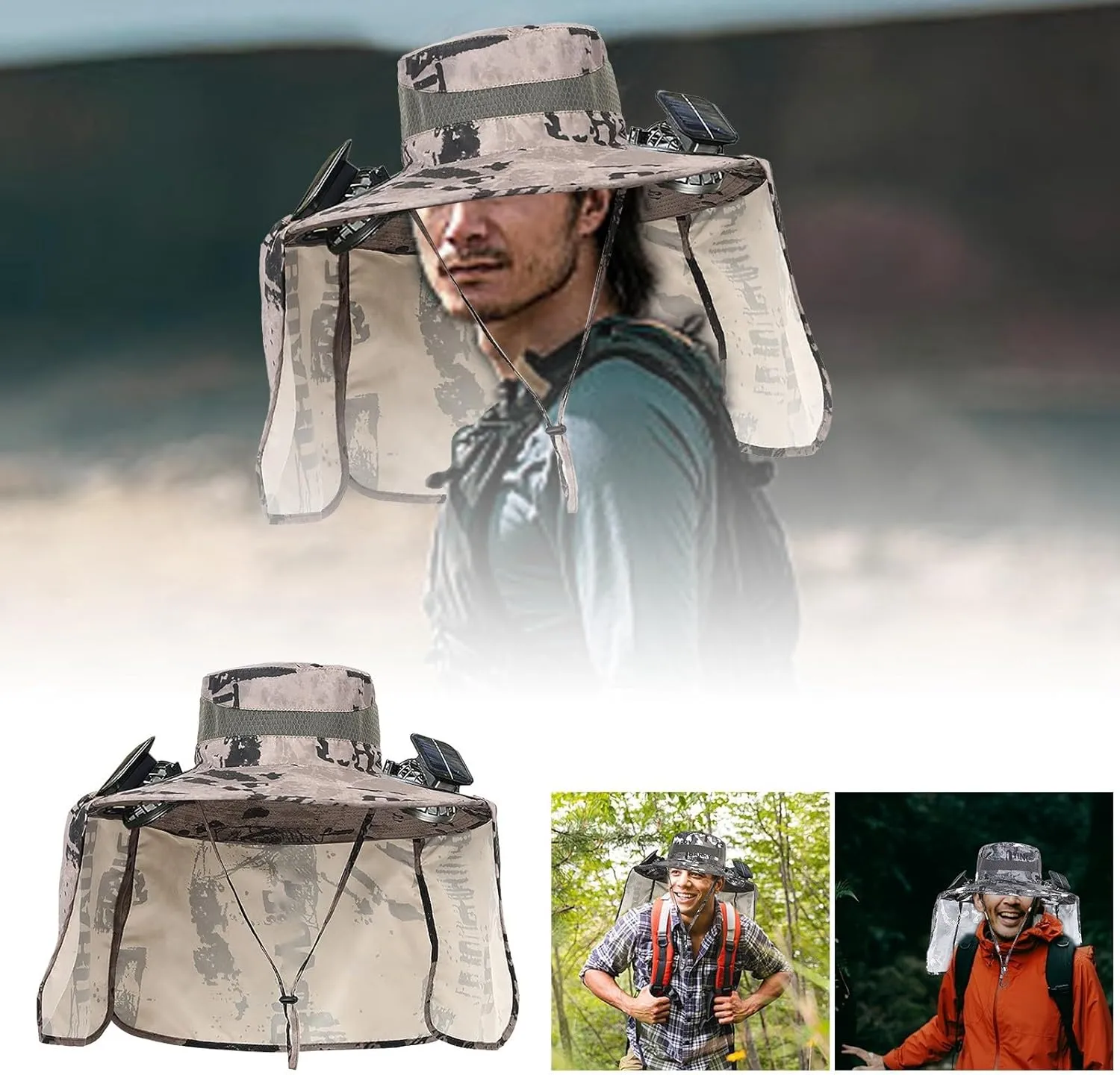 Solar Powered Fan Hat for Outdoor Fishing UPF 50  Sun Hat with USB and Solar Fans Lightweight & Breathable Men's Sun Hats