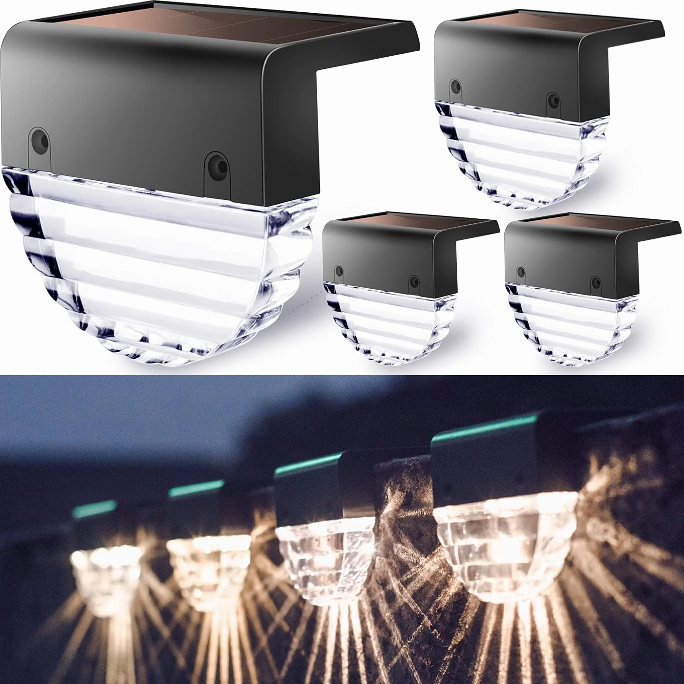 Solar Deck Lights Outdoor, Fence Lights Waterproof Led Lights for Outdoor Stairs, Step, Yard,Patio Decor Illumination - 4 Pack