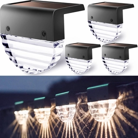 Solar Deck Lights Outdoor, Fence Lights Waterproof Led Lights for Outdoor Stairs, Step, Yard,Patio Decor Illumination - 4 Pack