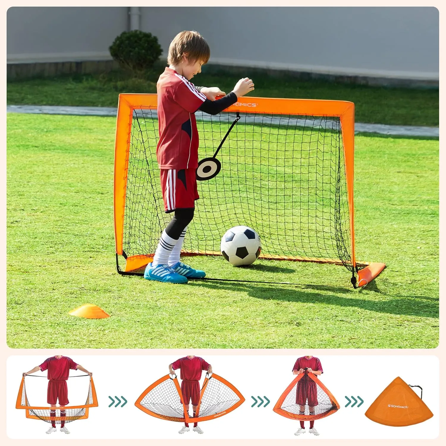 SONGMICS Kids Soccer Goals for Backyard, 4x3 ft Portable Soccer Nets Training Equipment, Toddler Soccer Goal with Carrying Bag, for Field