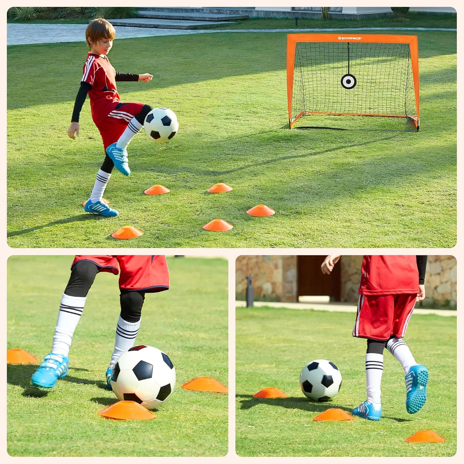 SONGMICS Kids Soccer Goals for Backyard, 4x3 ft Portable Soccer Nets Training Equipment, Toddler Soccer Goal with Carrying Bag, for Field