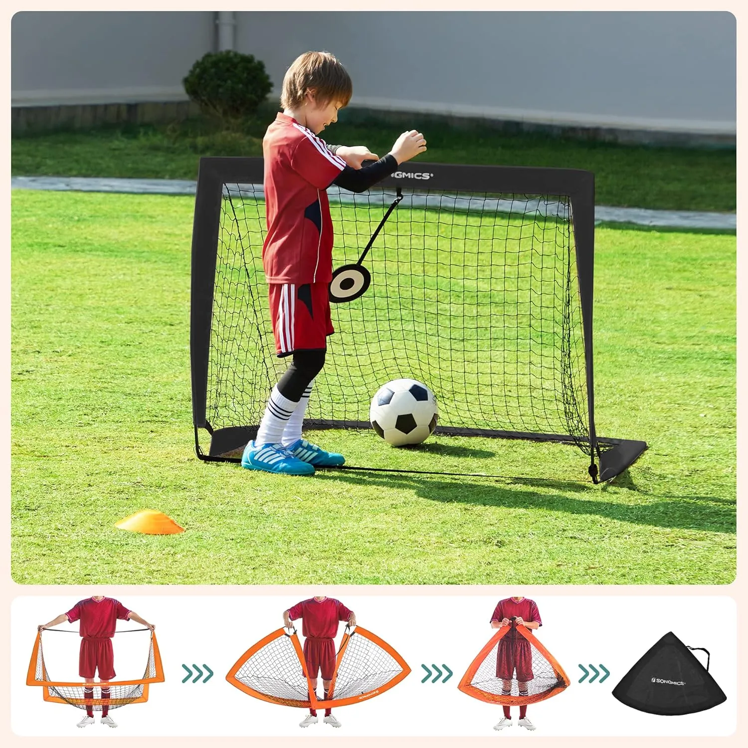 SONGMICS Kids Soccer Goals for Backyard, 4x3 ft Portable Soccer Nets Training Equipment, Toddler Soccer Goal with Carrying Bag, for Field