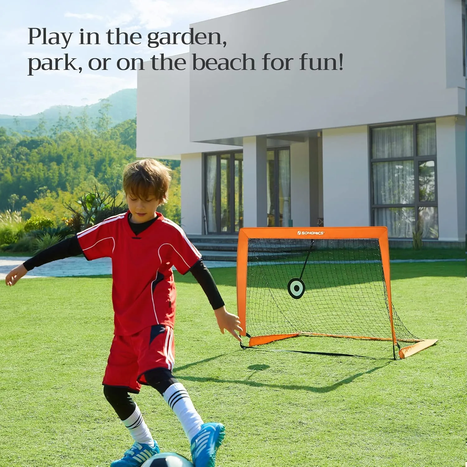 SONGMICS Kids Soccer Goals for Backyard, 4x3 ft Portable Soccer Nets Training Equipment, Toddler Soccer Goal with Carrying Bag, for Field